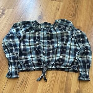 The Children's Place Girls Plaid Cropped Button Down Shirt Size XXL 16
